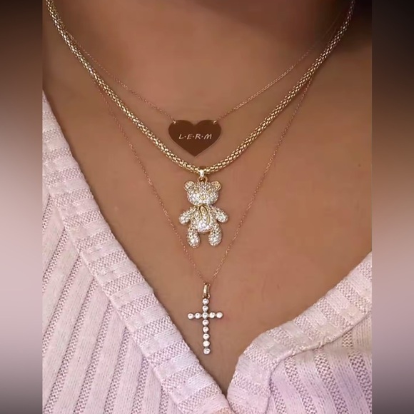 Teddy Bear Gold Crystal Chain Necklace - Picture 1 of 7